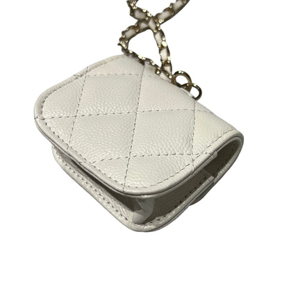 Used CHANEL MINI Chain Shoulder Bag White PHW
