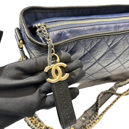 Used CHANEL Lambskin Leather Gabrielle Cross Body Bag Navy GHW