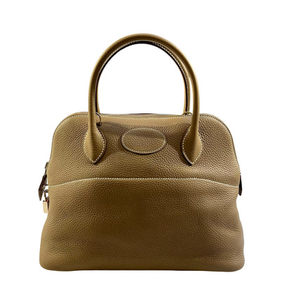 Used Hermès Taurillion Bolide 31 Shoulder Bag Etoupe (18) PHW