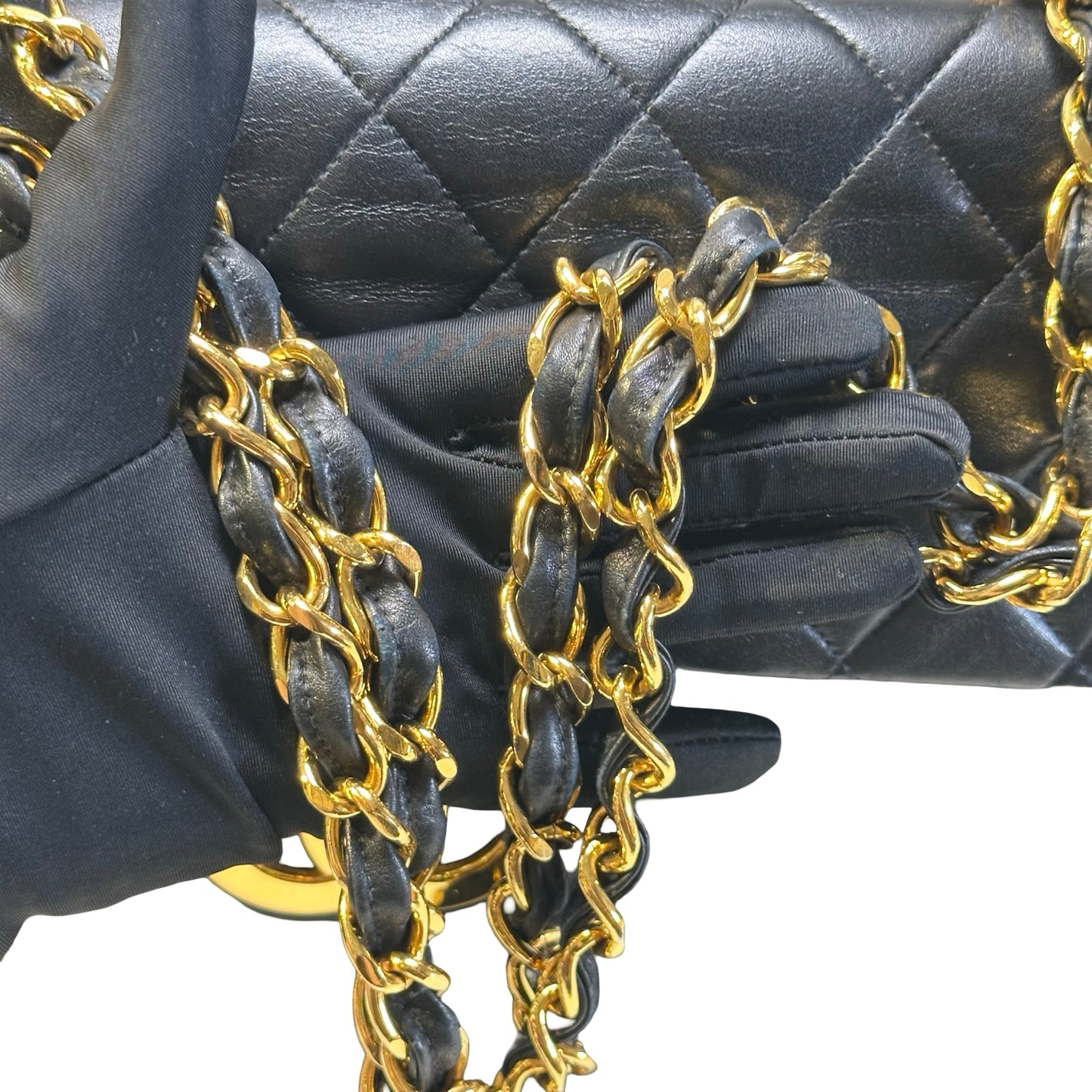 Used CHANEL Quilted Lambskin Classic Flap Chain Shoulder Bag Black Gold