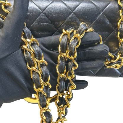 Used CHANEL Quilted Lambskin Classic Flap Chain Shoulder Bag Black Gold