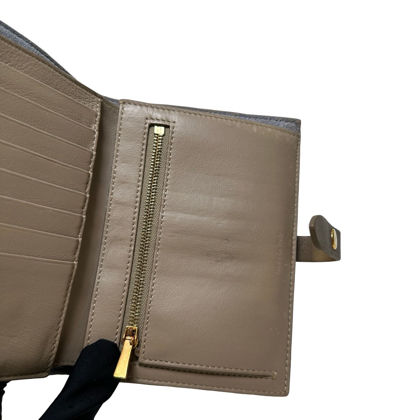 Used CELINE Grained Calfskin Strap Wallet Wallet Light Blue Khaki