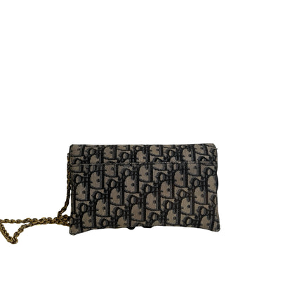 Used DIOR Oblique Canvas Oblique WOC Cross body bag Navy Grey