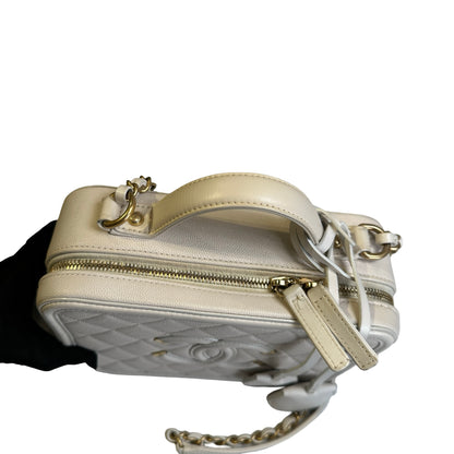 Used CHANEL Quilted Caviar Vanity Case Vanity case White