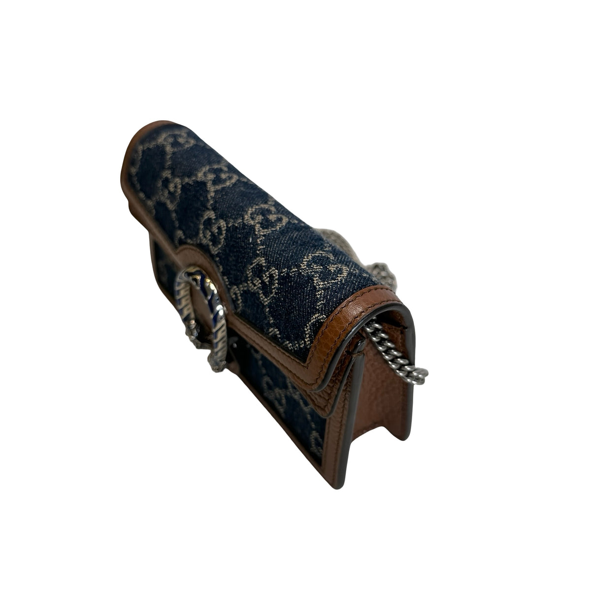 Used GUCCI GG Supreme Denim Dionysus Shoulder Bag Blue Brown