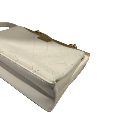 Used CHANEL Quilted Smooth Leather Small Coco Luxe Flap Bag Handbag White Gold