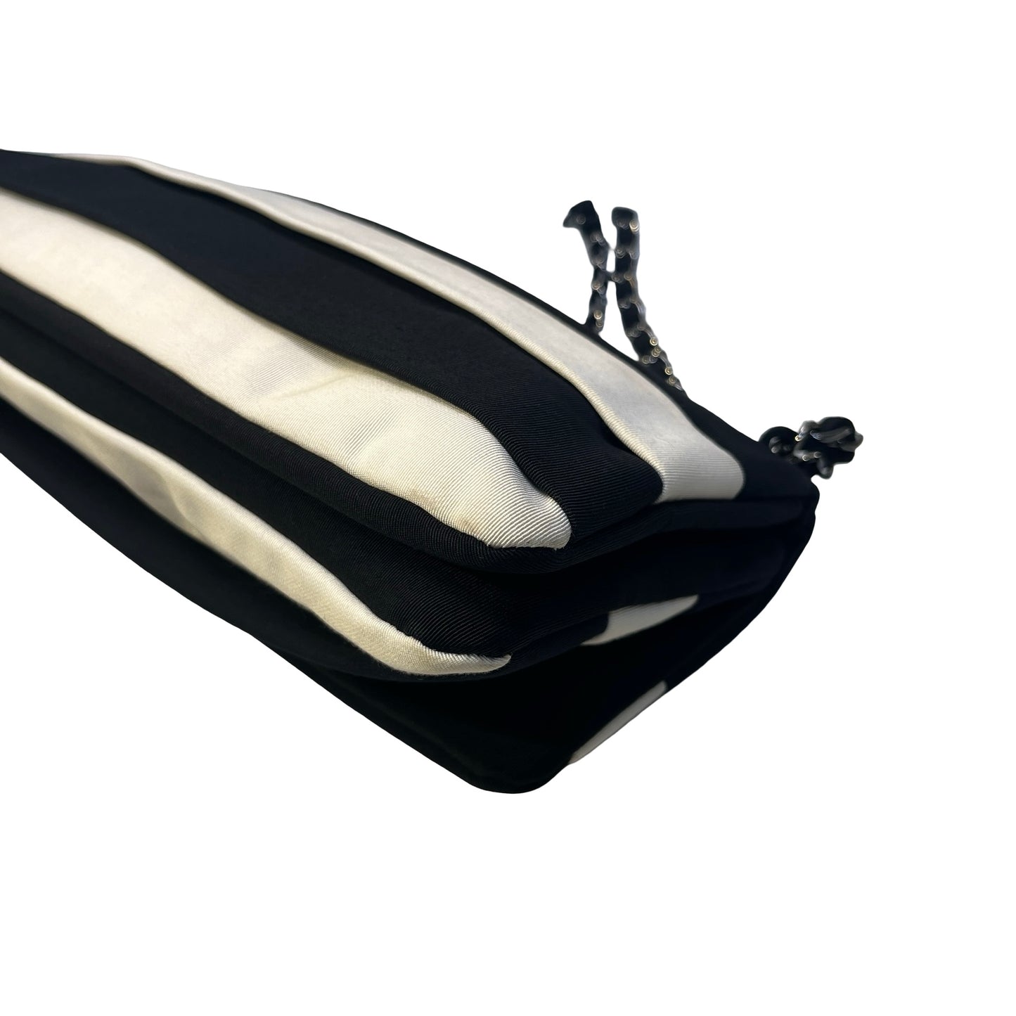 Used CHANEL Stripes Grosgrain Ribbon 2.55 Reissue Shoulder Bag Black White Silver