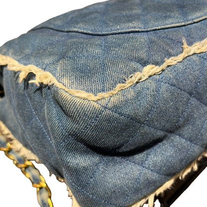 Used CHANEL Denim Matelasse Single Flap Chain Shoulder Bag Light Blue GHW