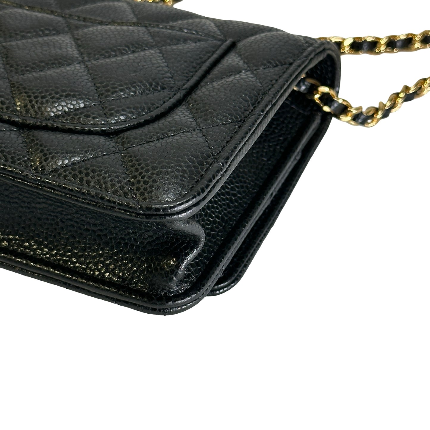 Brand New CHANEL Caviar Wallet on chain Wallet on chain Black，GHW