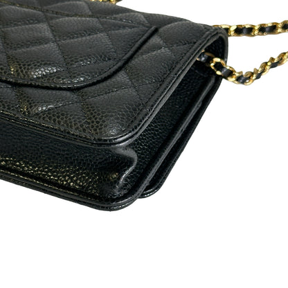 Brand New CHANEL Caviar Wallet on chain Wallet on chain Black，GHW
