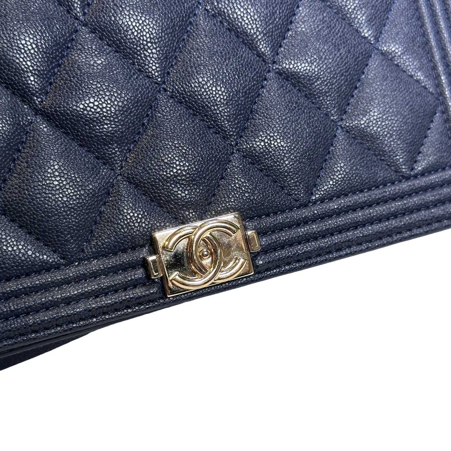 Used CHANEL Quilted BOY CHANEL WALLET ON CHAIN Wallet on chain Navy GHW