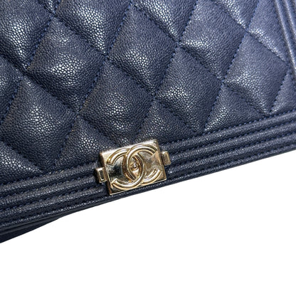 Used CHANEL Quilted BOY CHANEL WALLET ON CHAIN Wallet on chain Navy GHW