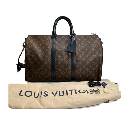 Used LOUIS VUITTON Monogram Macassar Keepall Bandouliere Travel Bag Brown Black