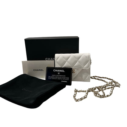 Used CHANEL Calfskin Leather MINI Cross Body Bag PHW White
