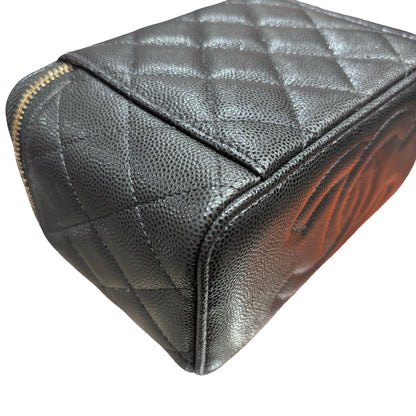 New CHANEL Vanity Case With Handle Clutch Black PHW