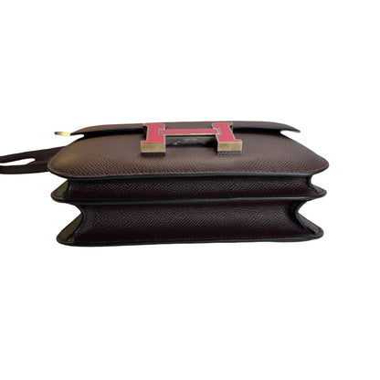 Used HERMES Epsom Mini Constance Crossbody Bag Rouge