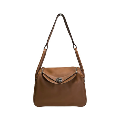 Used HERMES Leather Solid color Lindy 26 Handbag Gold PHW