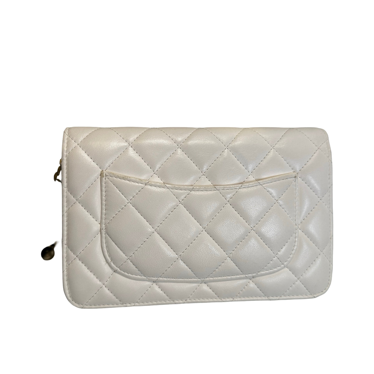 Used CHANEL Quilted Lambskin Wallet on chain Wallet on chain White Gold
