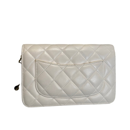 Used CHANEL Quilted Lambskin Wallet on chain Wallet on chain White Gold