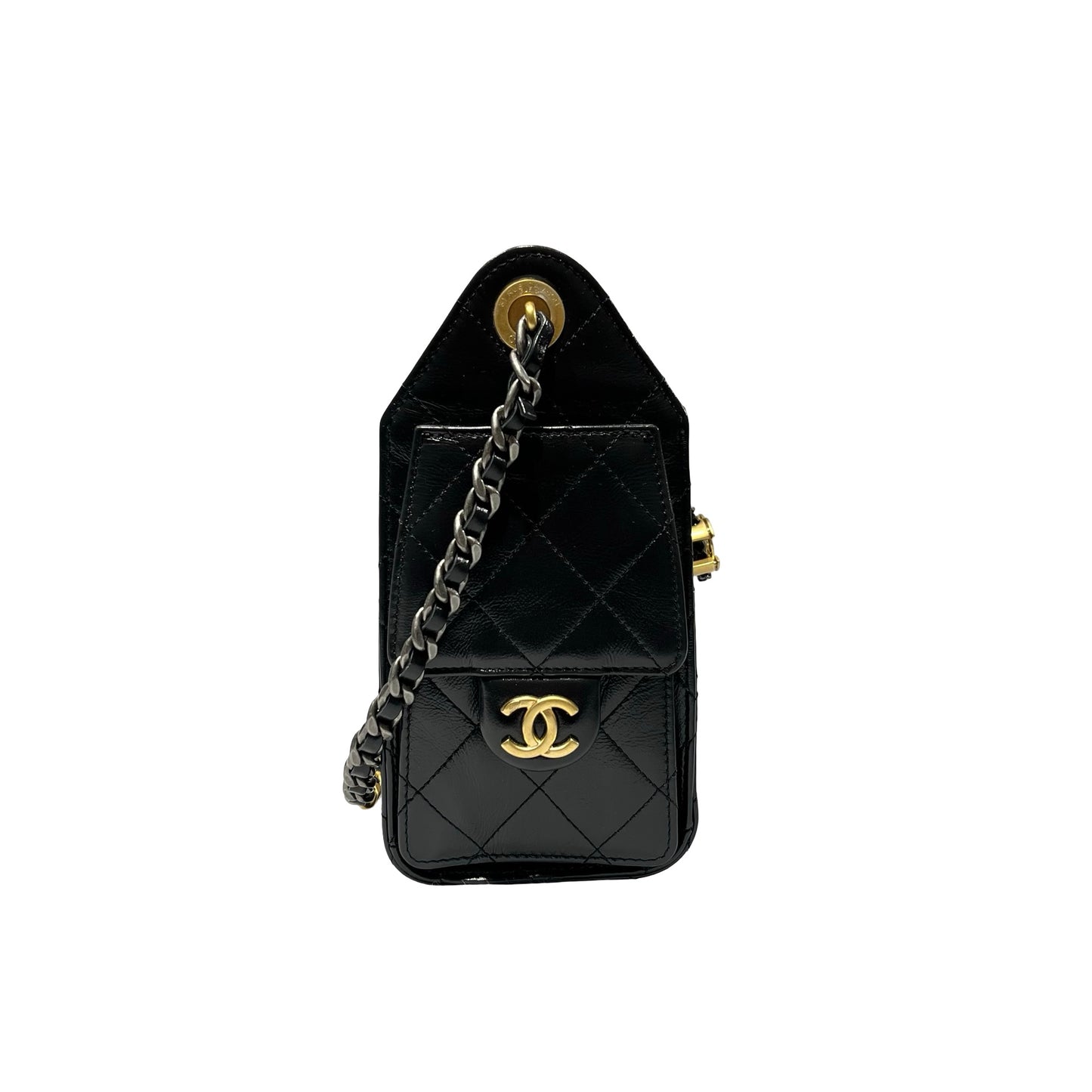 Used CHANEL Calfskin Leather Mini 25 Shoulder Bag Black GHW
