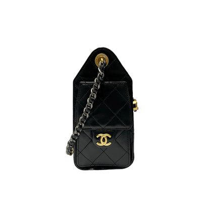 Used CHANEL Calfskin Leather Mini 25 Shoulder Bag Black GHW