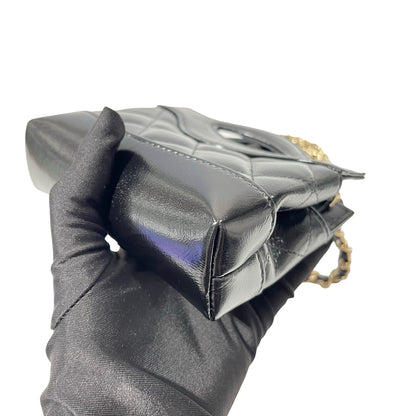 Used CHANEL Shiny Calfskin Mini kelly Cross Body Bag Black GHW