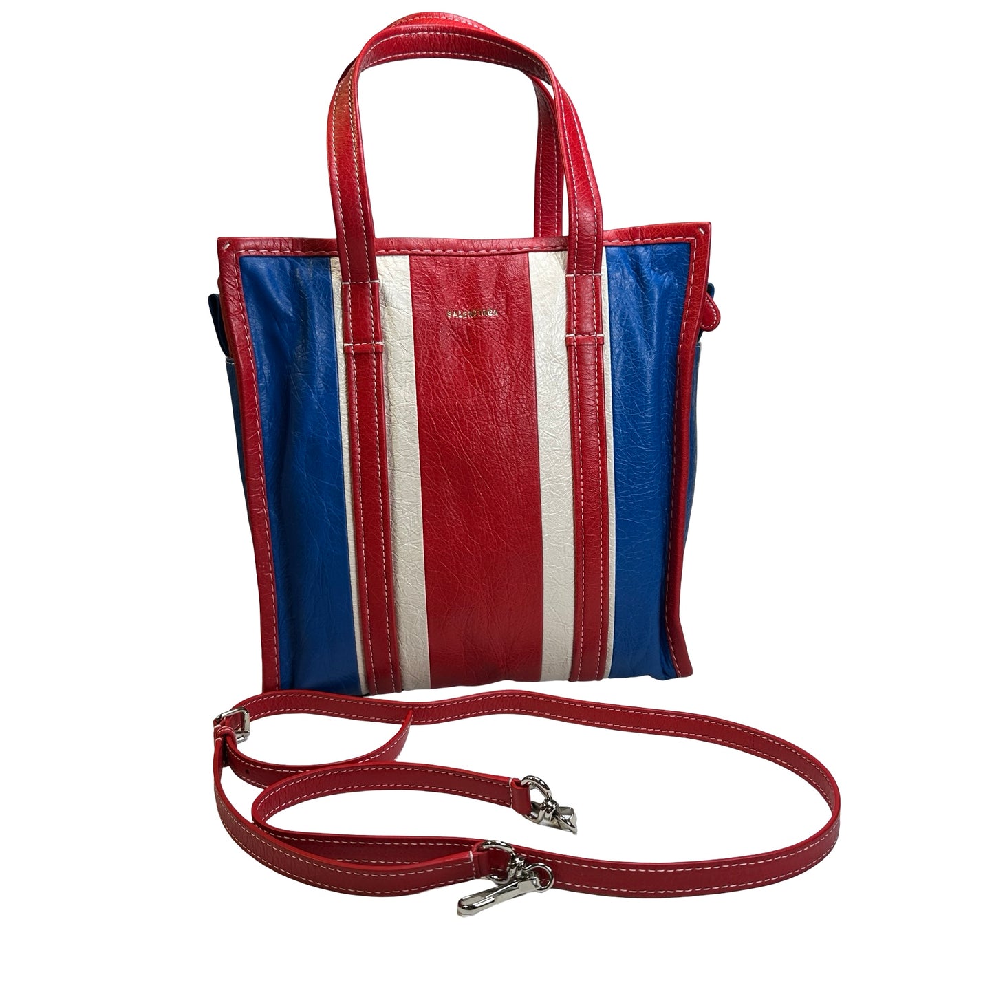 Used BALENCIAGA Leather Bazar Shopper Tote Bag Red White Blue