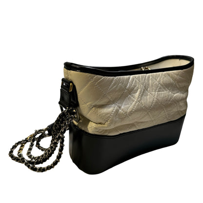 Used CHANEL Quilted Calfskin Gabrielle Hobo Bag White Black