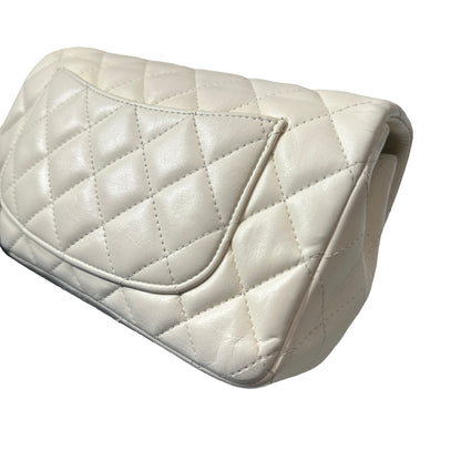 Used CHANEL Calfskin Leather Mini Flap Cross Body Bag PHW White