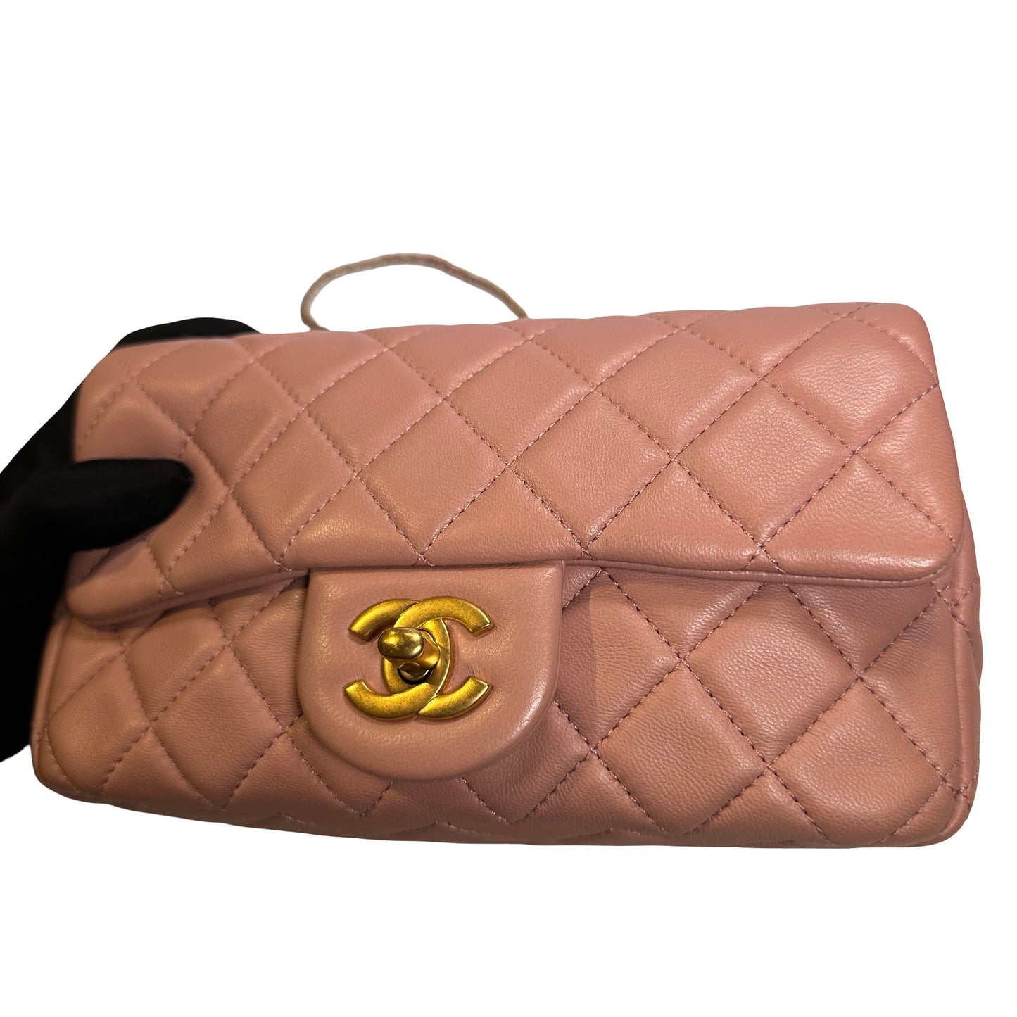 Used CHANEL Diamond Quilted Lambskin Mini Rectangular Flap Chain Shoulder Bag Pink
