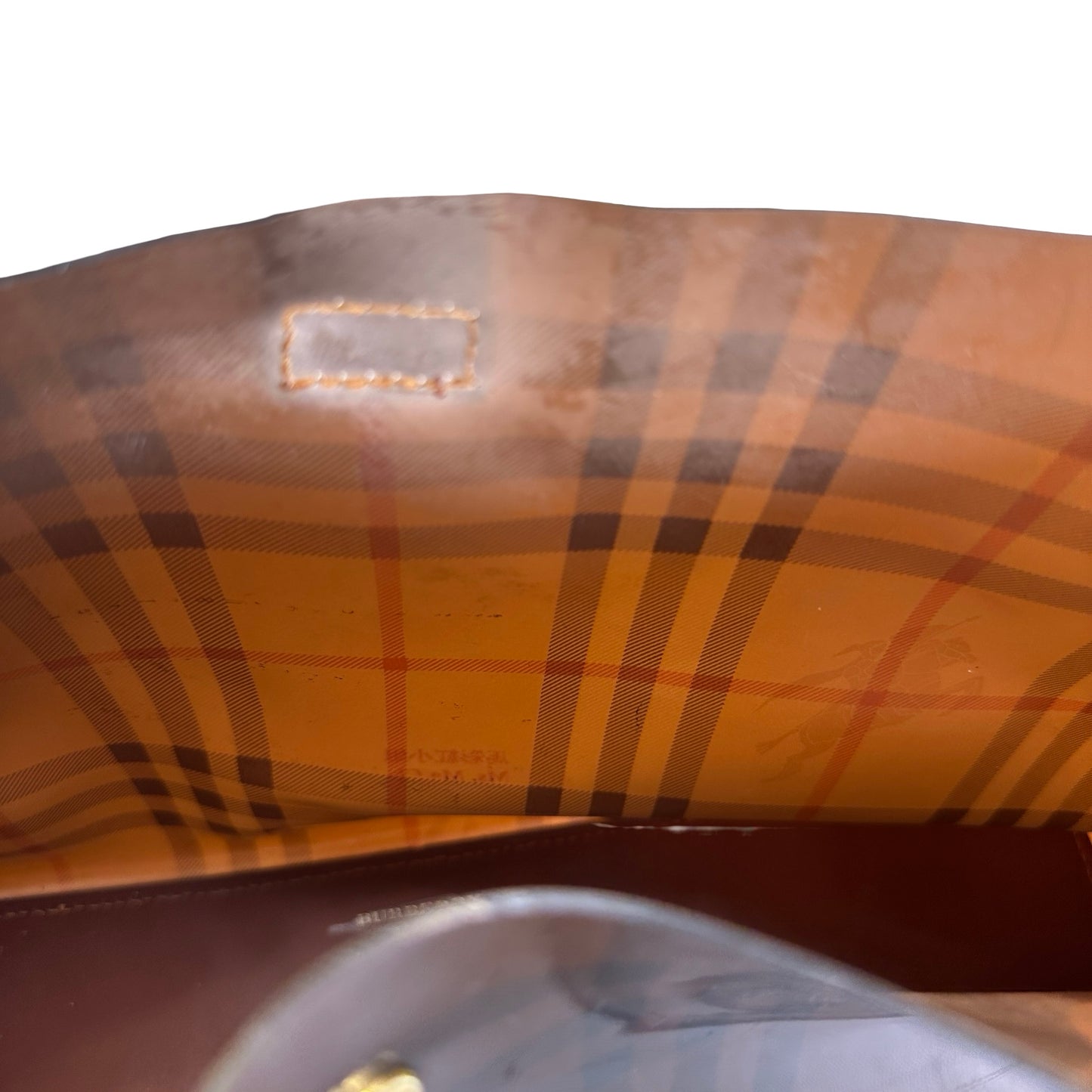 Used BURBERRY Check PVC Tote Handbag Brown