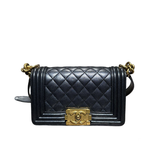 Used Chanel Boy 20cm Shoulder Bag Black GHW