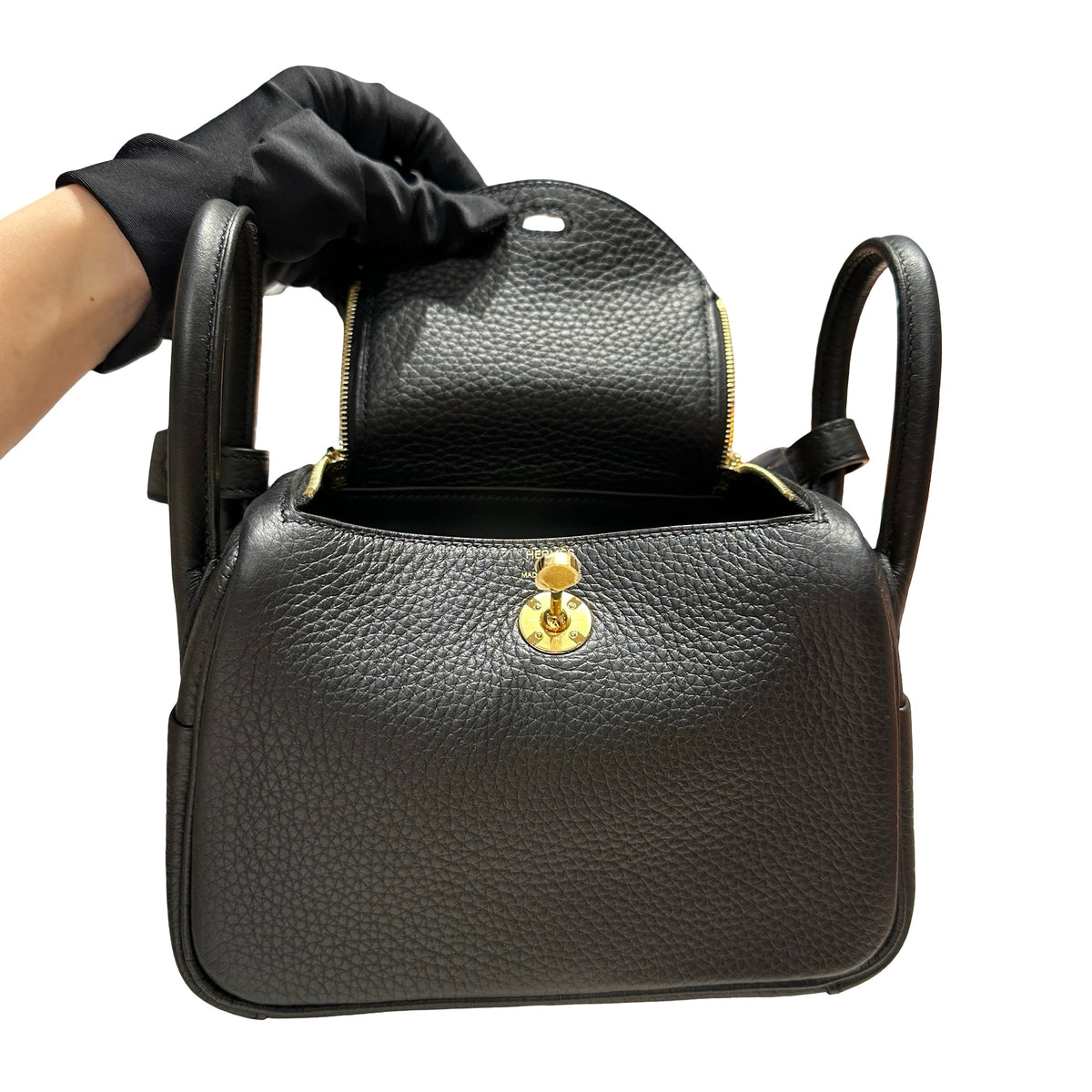 Brand New HERMES Clemence Lindy Mini Handbag Black