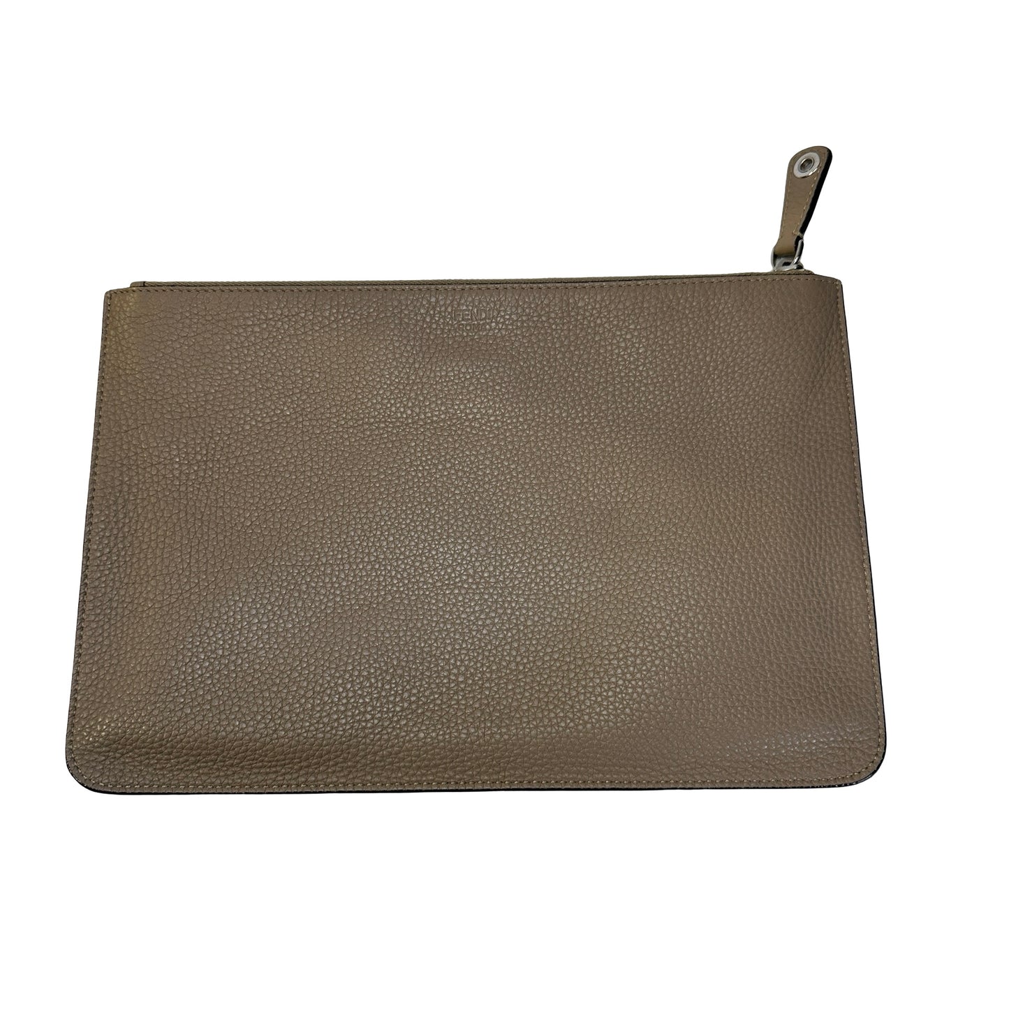 Used FENDI Leather Embroidery Banana Pouch Pouch Taupe Yellow Green PHW