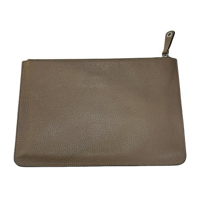 Used FENDI Leather Embroidery Banana Pouch Pouch Taupe Yellow Green PHW