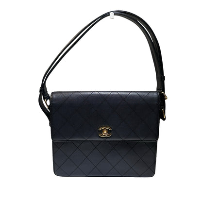 Used CHANEL Caviar Quilted Quilted Shoulder Bag Black Gold