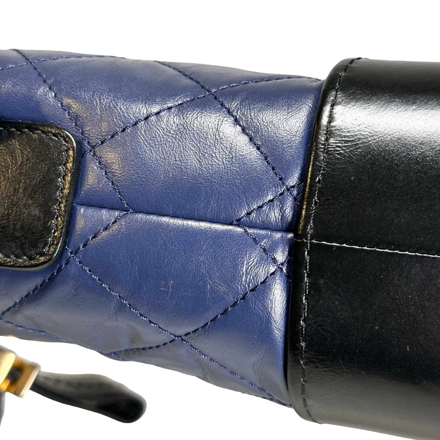 Used CHANEL Quilted Aged Calfskin Smooth Calfskin Gabrielle Hobo Bag Navy Black
