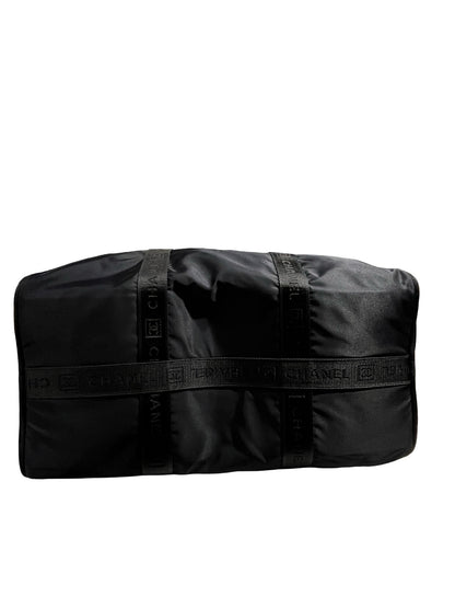 Used CHANEL Nylon Tote Bag Holdall Navy Blue Black PHW