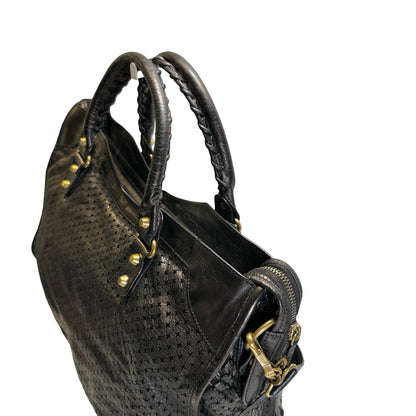 Used BALENCIAGA Leather Perforated City Handbag Black