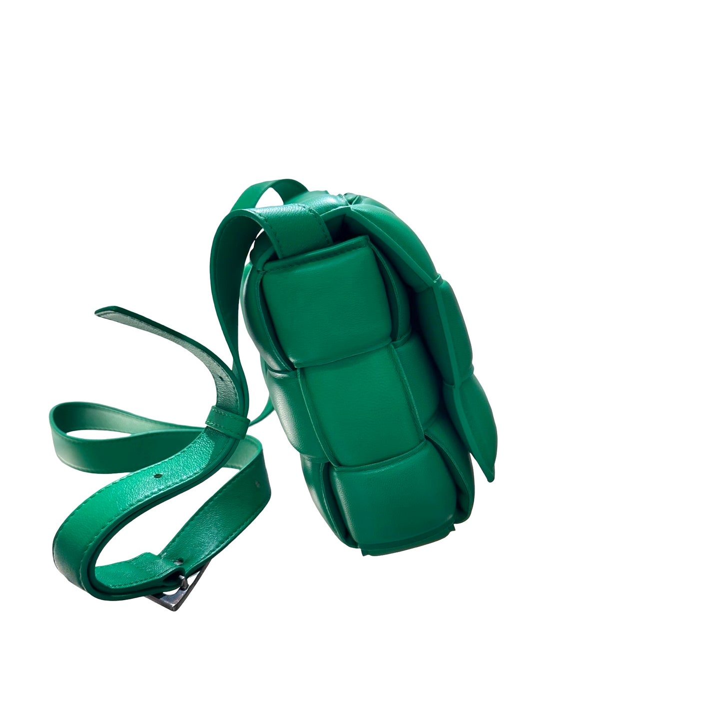 Used Bottega Veneta Calfskin Leather BV Cassette Camera Shoulder Bag Green PHW