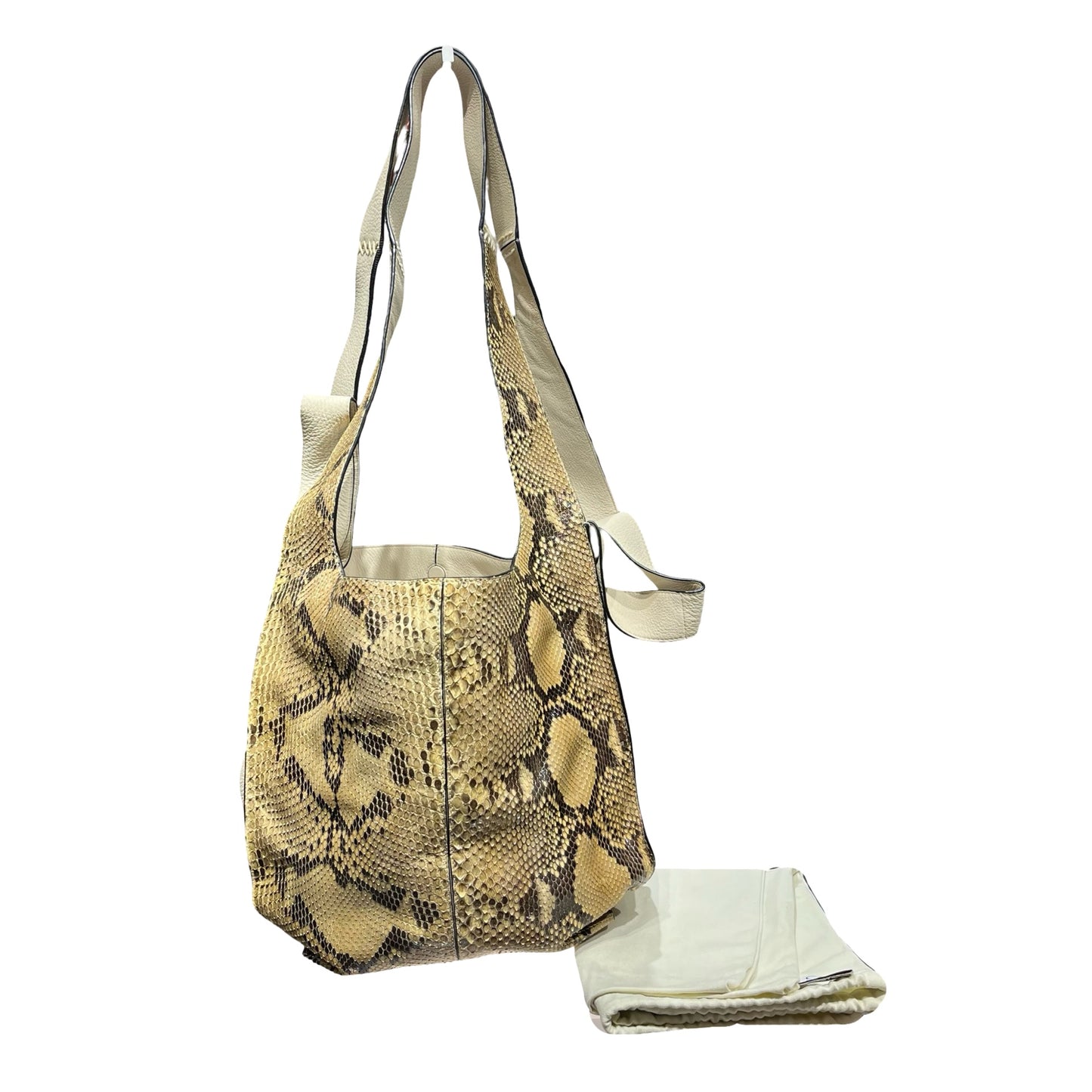 Used LOEWE Python Leather Calfskin Leather Python Hobo Bag Beige