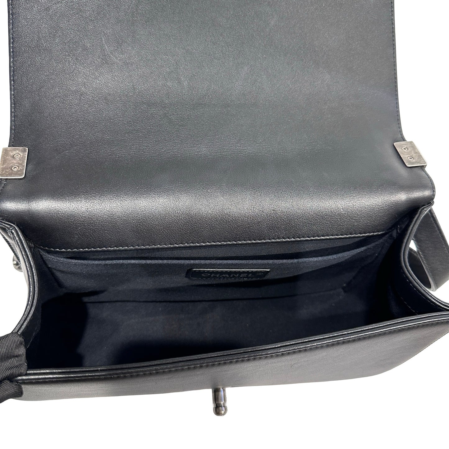 Used Chanel Lambskin Leather Boy 25 Shoulder Bag Black PHW