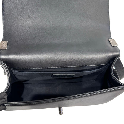 Used Chanel Lambskin Leather Boy 25 Shoulder Bag Black PHW