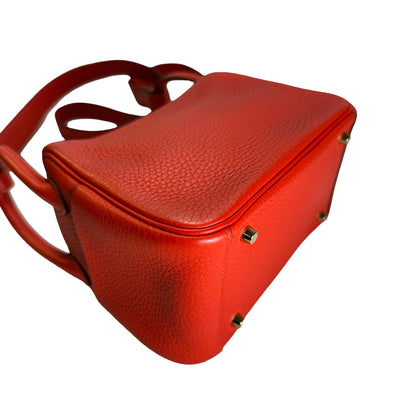 Used HERMES Togo Leather Mini Lindy Handbag Red GHW