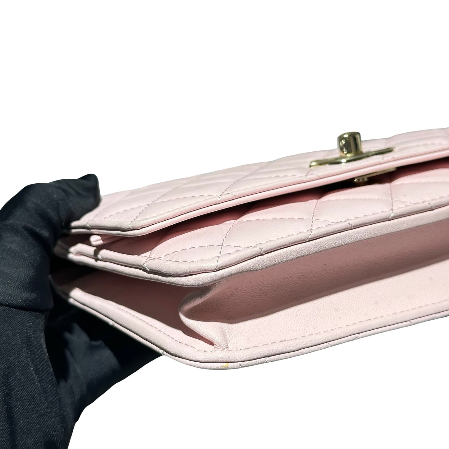 Used CHANEL Lambskin Leather WOC Cross Body Bag Pink GHW