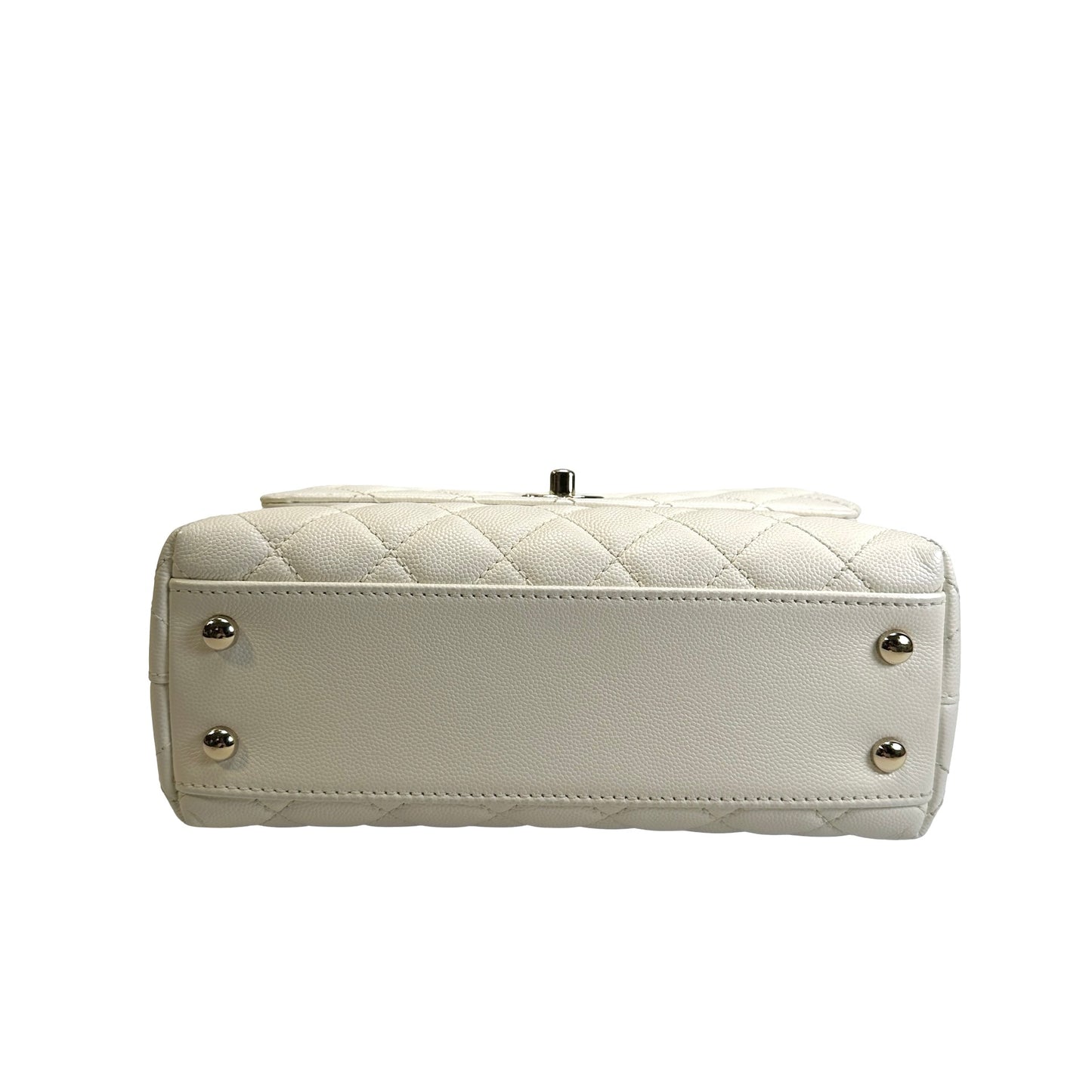 Used CHANEL Quilted Caviar Coco Handle Handbag White GHW