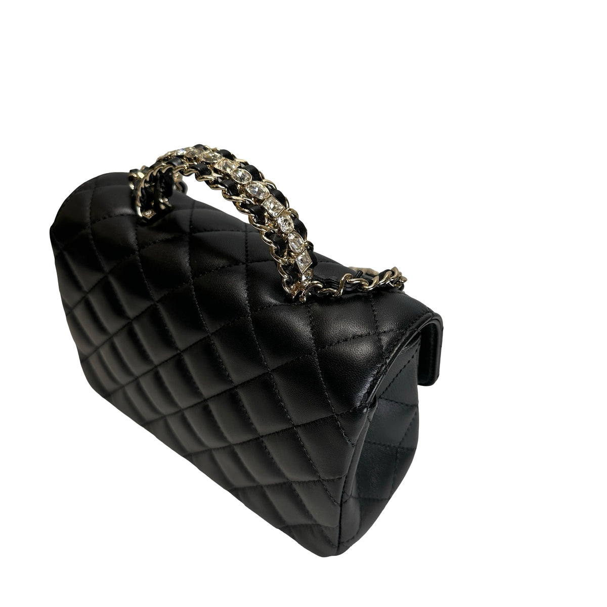 Used CHANEL Quilted Leather Mini Flap Bag with Top Handle Handbag Black