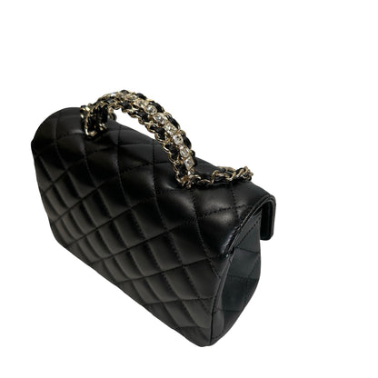 Used CHANEL Quilted Leather Mini Flap Bag with Top Handle Handbag Black