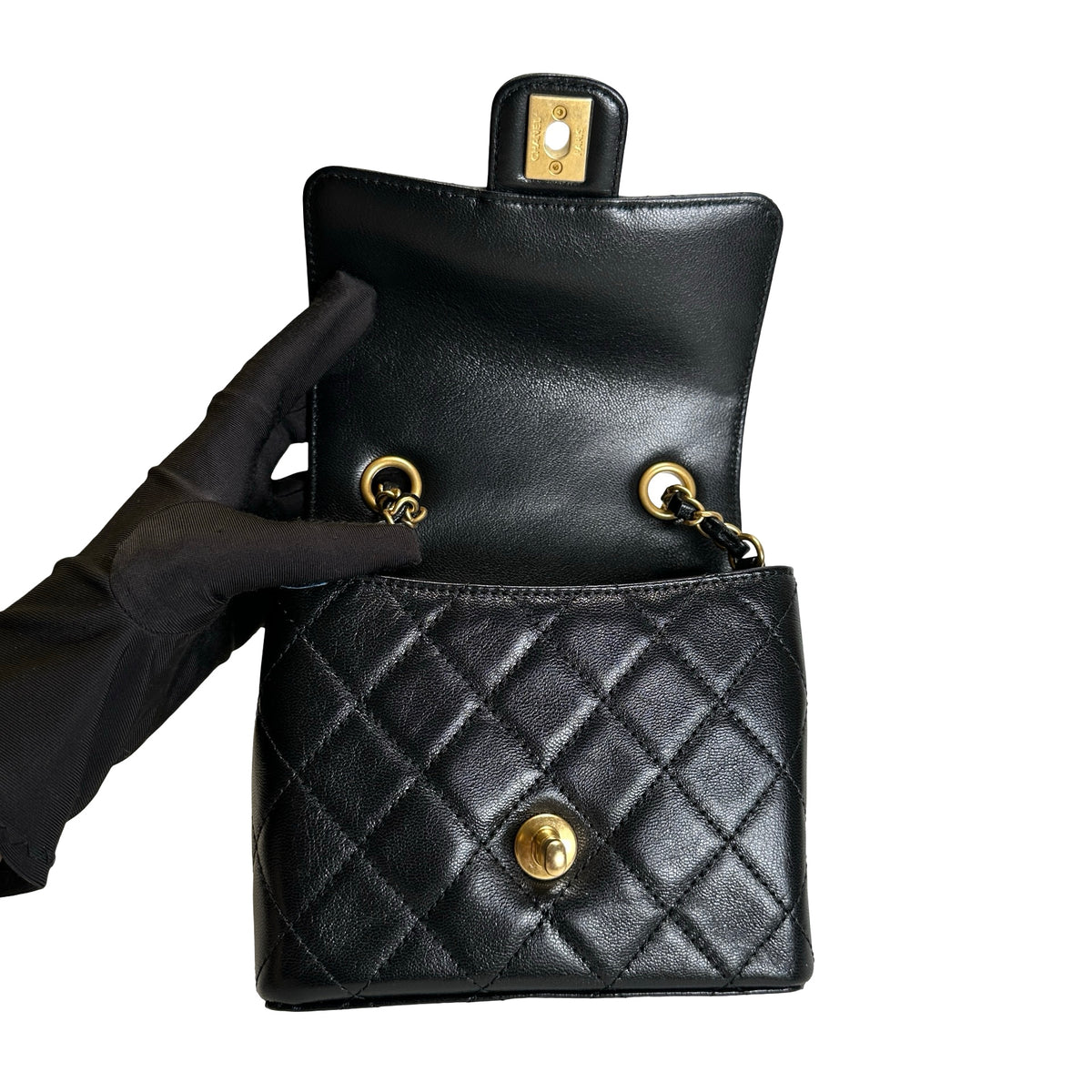 Used CHANEL Quilted Mini Flap Bag Chain Shoulder Bag Black Gold
