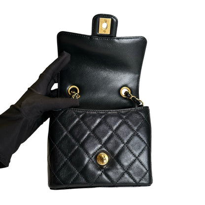 Used CHANEL Quilted Mini Flap Bag Chain Shoulder Bag Black Gold
